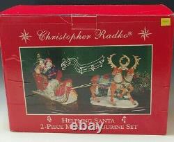 Radko Helpling Santa 2 Piece Musical Figurine Reindeer Sleigh Set Large With Box
