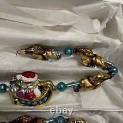Radko Santa Now Dash Away All Santa In Sleigh With Reindeer Glass Garland 39
