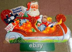 Rare1950 Sunkist Orange Christmas Santa Claus Sleigh & Reindeer Display Sign