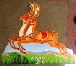 Rare1950 Sunkist Orange Christmas Santa Claus Sleigh & Reindeer Display Sign