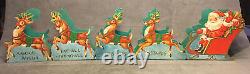 Rare 1940s Happy Christmas Santa's Sleigh Reindeer Paper/Cardboard Display