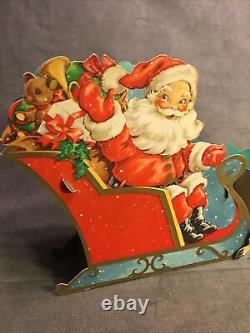 Rare 1940s Happy Christmas Santa's Sleigh Reindeer Paper/Cardboard Display