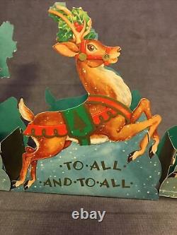 Rare 1940s Happy Christmas Santa's Sleigh Reindeer Paper/Cardboard Display