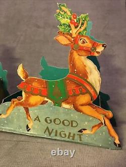 Rare 1940s Happy Christmas Santa's Sleigh Reindeer Paper/Cardboard Display