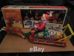 Rare 1950s Santa Claus and Reindeer Sleigh Tin Battery Op Modern Toys Japan Box