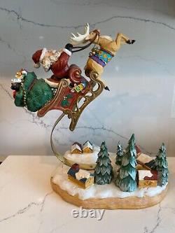 Rare 1994 Mercuries Large Bouncing Flying Santa with Reindeer Sleigh Village