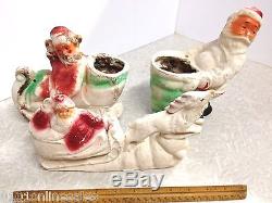 Rare Antiq Santa Paper Mache 2 Candy Holders, 1 Santa/Sleigh/Reindeer Decoration