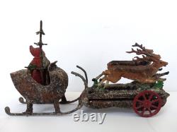 Rare Antique German Santa Sleigh Moving Reindeer Metal Penny Toy