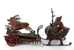 Rare Antique German Santa Sleigh Moving Reindeer Metal Penny Toy