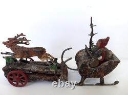 Rare Antique German Santa Sleigh Moving Reindeer Metal Penny Toy