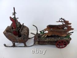 Rare Antique German Santa Sleigh Moving Reindeer Metal Penny Toy
