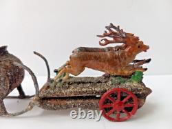 Rare Antique German Santa Sleigh Moving Reindeer Metal Penny Toy