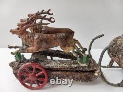 Rare Antique German Santa Sleigh Moving Reindeer Metal Penny Toy