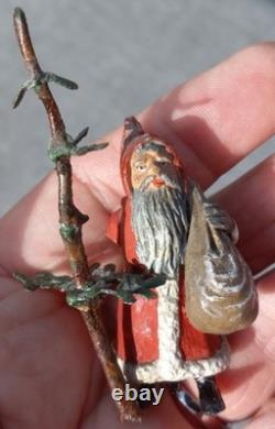 Rare Antique German Santa Sleigh Moving Reindeer Metal Penny Toy