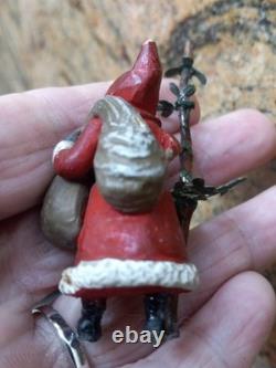 Rare Antique German Santa Sleigh Moving Reindeer Metal Penny Toy