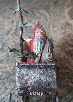Rare Antique German Santa Sleigh Moving Reindeer Metal Penny Toy