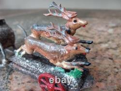 Rare Antique German Santa Sleigh Moving Reindeer Metal Penny Toy