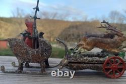 Rare Antique German Santa Sleigh Moving Reindeer Metal Penny Toy