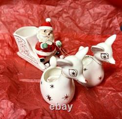 Rare Holt Howard 1959 Santa WithSleigh & 2 Starburst Reindeer Candleholders Japan