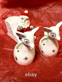 Rare Holt Howard 1959 Santa WithSleigh & 2 Starburst Reindeer Candleholders Japan