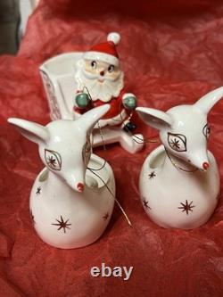 Rare Holt Howard 1959 Santa WithSleigh & 2 Starburst Reindeer Candleholders Japan