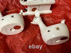 Rare Holt Howard 1959 Santa WithSleigh & 2 Starburst Reindeer Candleholders Japan