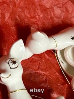 Rare Holt Howard 1959 Santa WithSleigh & 2 Starburst Reindeer Candleholders Japan