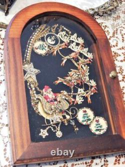 Rare LUNCH AT THE RITZ Christmas Santa Sleigh & Reindeer Necklace & Earrings Set