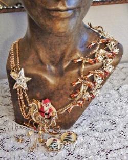 Rare LUNCH AT THE RITZ Christmas Santa Sleigh & Reindeer Necklace & Earrings Set