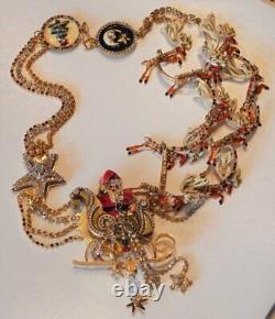 Rare LUNCH AT THE RITZ Christmas Santa Sleigh & Reindeer Necklace & Earrings Set