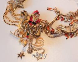 Rare LUNCH AT THE RITZ Christmas Santa Sleigh & Reindeer Necklace & Earrings Set