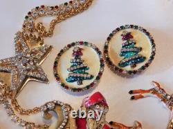 Rare LUNCH AT THE RITZ Christmas Santa Sleigh & Reindeer Necklace & Earrings Set