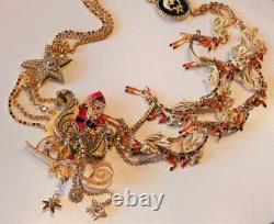 Rare LUNCH AT THE RITZ Christmas Santa Sleigh & Reindeer Necklace & Earrings Set