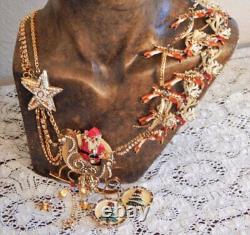 Rare LUNCH AT THE RITZ Christmas Santa Sleigh & Reindeer Necklace & Earrings Set