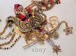 Rare LUNCH AT THE RITZ Christmas Santa Sleigh & Reindeer Necklace & Earrings Set