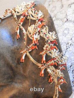 Rare LUNCH AT THE RITZ Christmas Santa Sleigh & Reindeer Necklace & Earrings Set