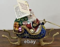Rare Larry Fraga Ornament Set Sleigh Bells Ring Glitter Santa Rudolph Reindeer