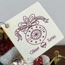 Rare Larry Fraga Ornament Set Sleigh Bells Ring Glitter Santa Rudolph Reindeer