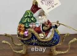 Rare Larry Fraga Ornament Set Sleigh Bells Ring Glitter Santa Rudolph Reindeer