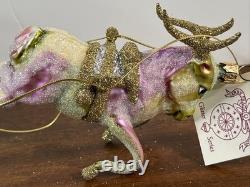 Rare Larry Fraga Ornament Set Sleigh Bells Ring Glitter Santa Rudolph Reindeer