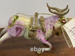 Rare Larry Fraga Ornament Set Sleigh Bells Ring Glitter Santa Rudolph Reindeer