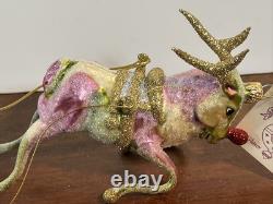 Rare Larry Fraga Ornament Set Sleigh Bells Ring Glitter Santa Rudolph Reindeer