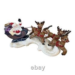 Rare Mold Ceramic Santa Claus Sleigh and 4 Reindeer Christmas 20 Long 8 Wide