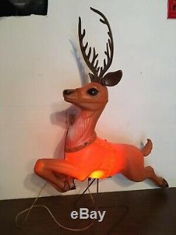 Rare Poloron Blow Mold Santa Sleigh & Reindeer 3 Piece Set Lighted, Antlers