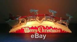 Rare Royal Electric Merry Christmas Santa Sleigh Reindeer Sign Light Up Plastic