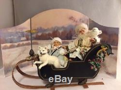 Rare Siane L Douglass 2005 Santa, Reindeer, Sleigh, Doll Fox, And Bag Of Toys