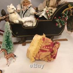 Rare Siane L Douglass 2005 Santa, Reindeer, Sleigh, Doll Fox, And Bag Of Toys