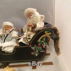 Rare Siane L Douglass 2005 Santa, Reindeer, Sleigh, Doll Fox, And Bag Of Toys