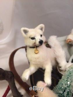 Rare Siane L Douglass 2005 Santa, Reindeer, Sleigh, Doll Fox, And Bag Of Toys