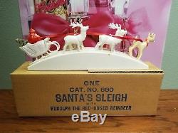 Rare Vintage 1940's Celluloid Christmas Rudolph Red Nose Reindeer Santa Sleigh